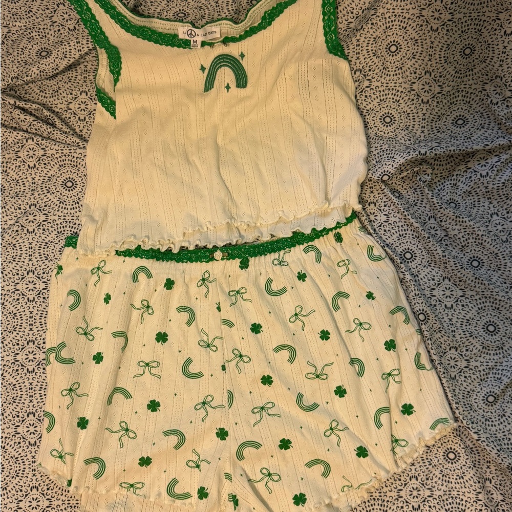 Peace Love World Green and Cream Pajama Set